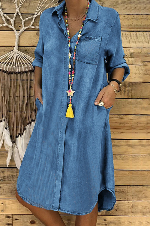 Abito in denim a maniche lunghe con bavero Kelsidress con tasche