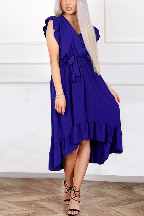 Abito Kelsi Abito scollo a V con allacciatura in vita Abito a volant con orlo alto e basso