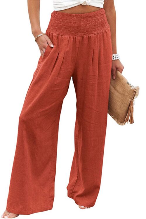Kelsidress Elastic Waist Pockets Wide Leg Pants