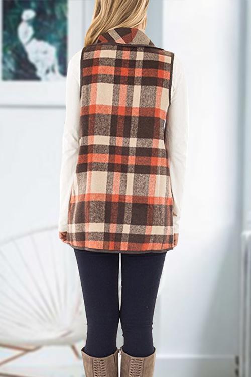 Kelsidress Sleeveless Plaid Jacket Vest with Pockets