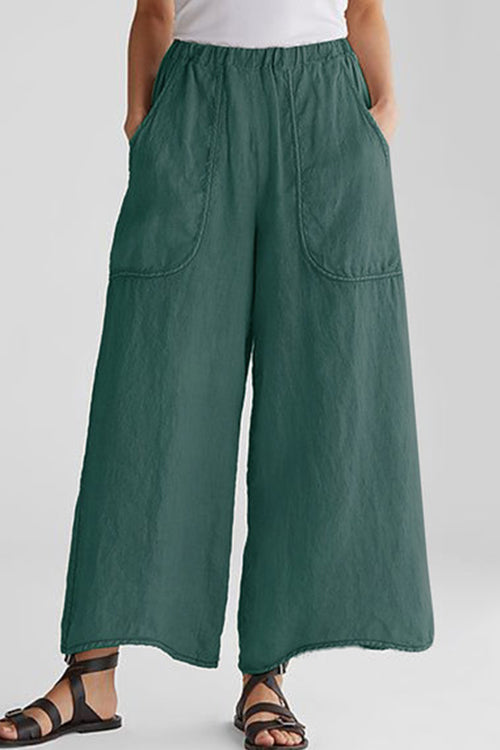 Kelsidress Solid Wide Leg Cotton Linen Pants
