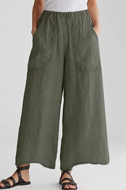 Pantaloni Kelsidress in lino di cotone tinta unita a gamba larga