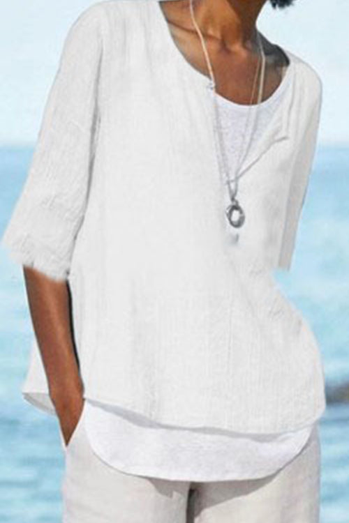 Kelsidress Solid Half Sleeve Cotton Linen Blouse Shirt