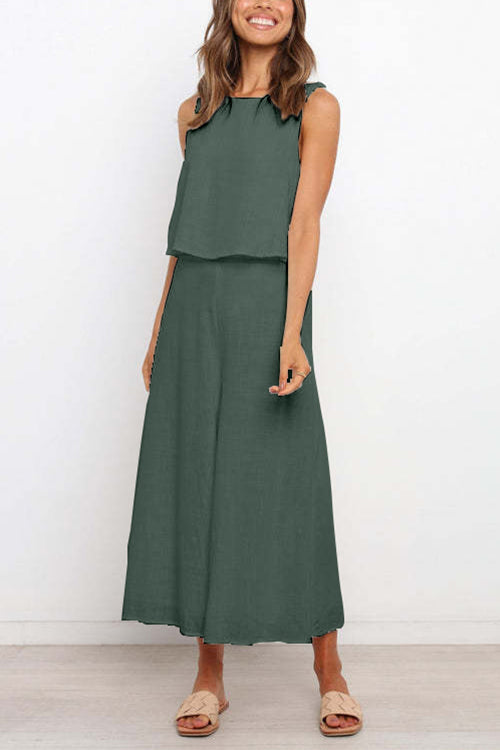 Kelsidress Crewneck Sleeveless Top and Wide Leg Pants Solid Set