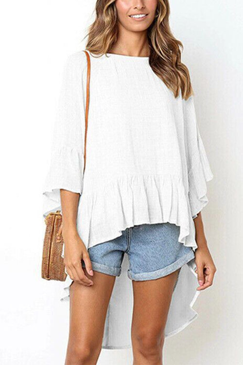 Kelsidress T-shirt uni à volants à manches mi-longues et ourlet bas