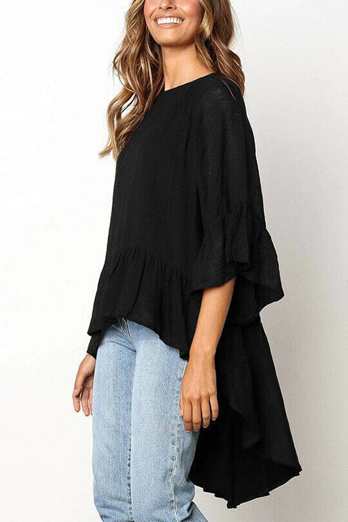 Kelsidress T-shirt uni à volants à manches mi-longues et ourlet bas