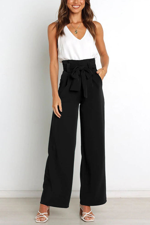 Kelsidress Pantaloni eleganti da ufficio a gamba larga con lacci in vita