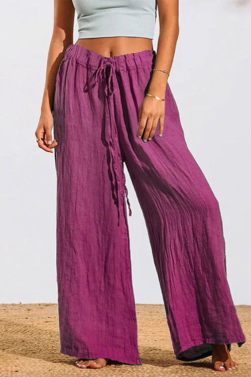 Kelsidress Drawstring Waist Wide Leg Cotton Linen Pants