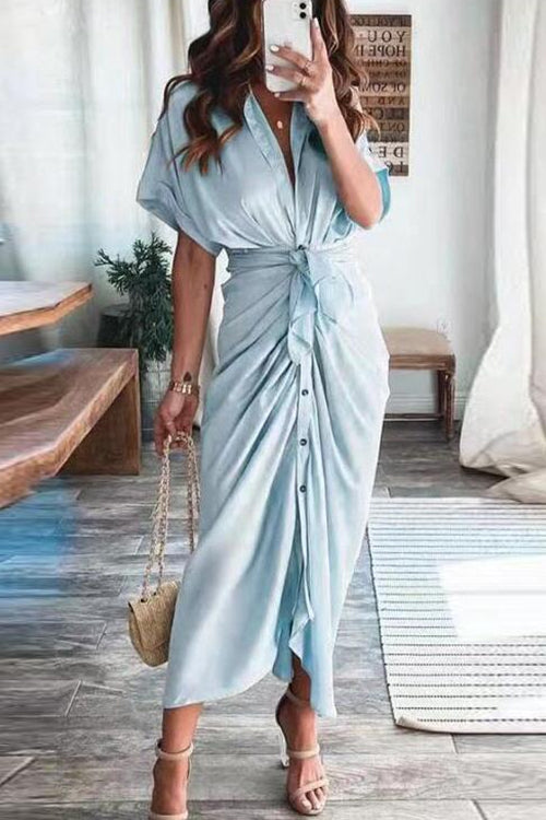 Kelsidress Solides Kleid mit U-Ausschnitt, kurzen Ärmeln und Rüschen