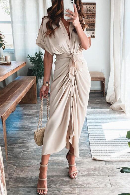 Kelsidress Solides Kleid mit U-Ausschnitt, kurzen Ärmeln und Rüschen