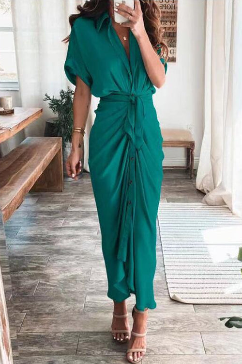 Kelsidress Solides Kleid mit U-Ausschnitt, kurzen Ärmeln und Rüschen