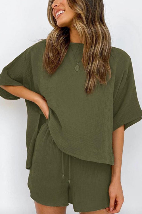 Kelsidress Half Sleeve T-shirt and Tie Waist Shorts Solid Set