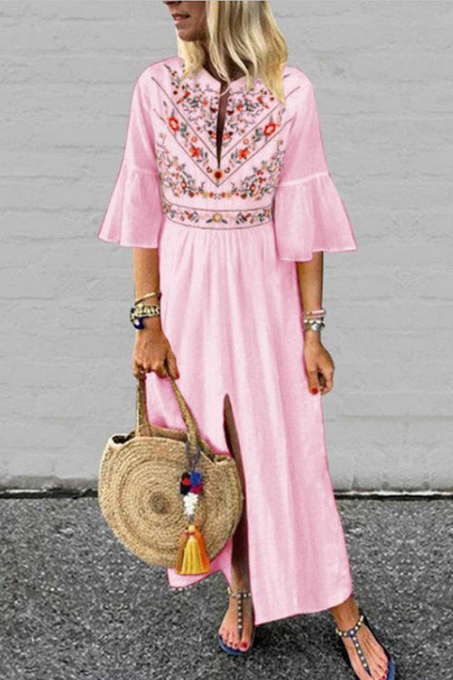 Kelsidress Ärmelloses bedrucktes Kleid mit V-Ausschnitt und Knöpfen