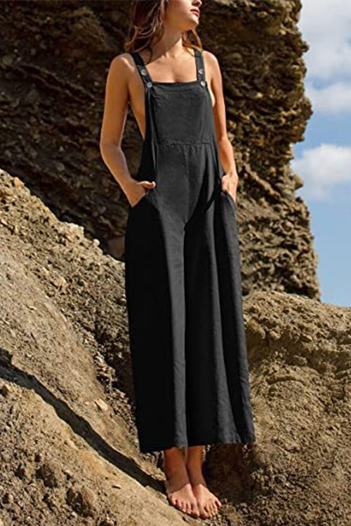 Kelsidress Solid Wide Leg Tank Overalls with Pockets