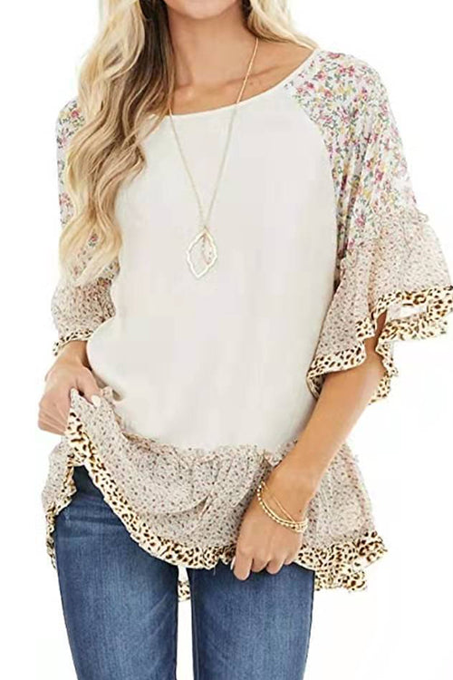 Kelsidress Crewneck Batwing Sleeve Printed Splice Top