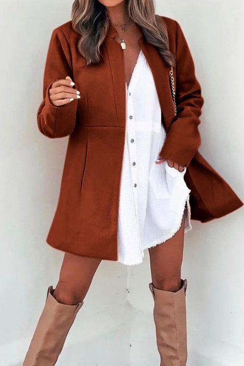 Kelsidress Stand Collar Open Front Cardigan with Pockets