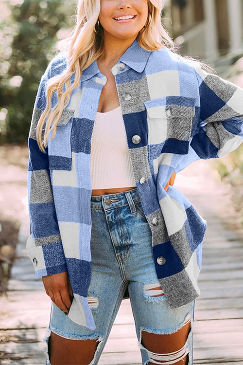 Kelsidress Lapel Button Down Plaid Cardigans with Pockets