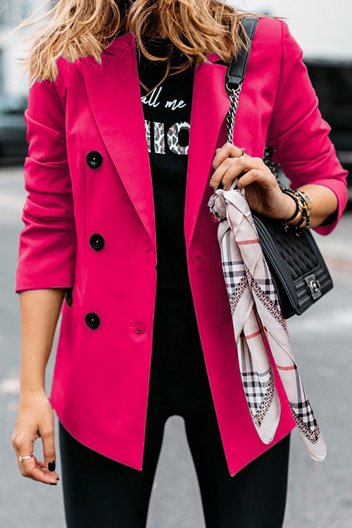 Kelsidress Solid Lapel Double Breasted Long Sleeve Blazer