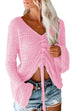 Kelsidress V Neck Bell Sleeve Hollow out Crop Sweater
