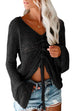Kelsidress V Neck Bell Sleeve Hollow out Crop Sweater