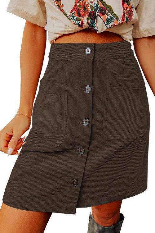 Kelsidress High Waist Button Down Corduroy Skirts with Pockets