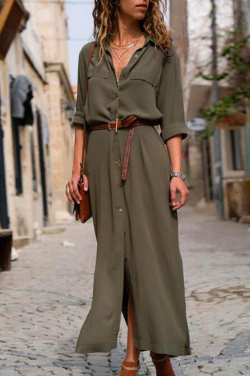 Kelsidress High Waist Button Down Slit Long Dress