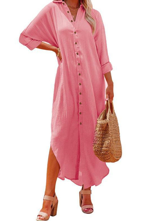 Kelsidress Lapel Button Down Loose Shirt Dress