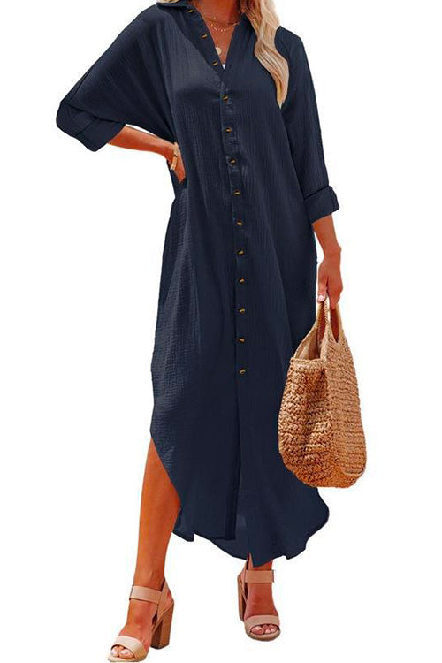 Kelsidress Lapel Button Down Loose Shirt Dress