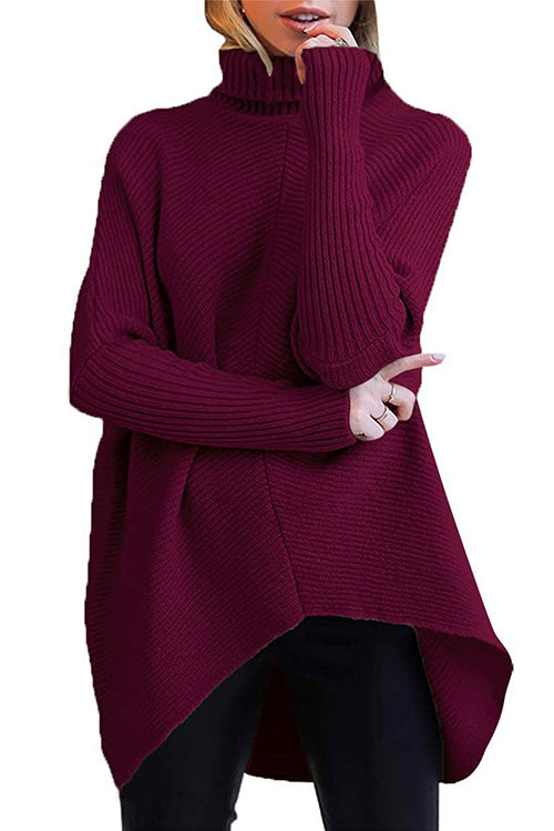 Pullover in maglia con spacco laterale a collo alto Kelsidress Solid