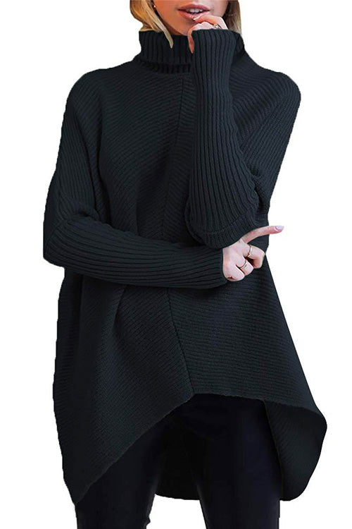 Pullover in maglia con spacco laterale a collo alto Kelsidress Solid