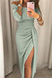Kelsidress Solides, schulterfreies, hochgeschlitztes, glitzerndes langes Kleid