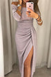 Kelsidress Solides, schulterfreies, hochgeschlitztes, glitzerndes langes Kleid