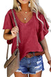 Kelsidress V Neck Ruffle Short Sleeve Cozy T-shirt