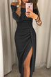 Kelsidress Solides, schulterfreies, hochgeschlitztes, glitzerndes langes Kleid