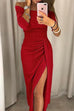 Kelsidress Solides, schulterfreies, hochgeschlitztes, glitzerndes langes Kleid