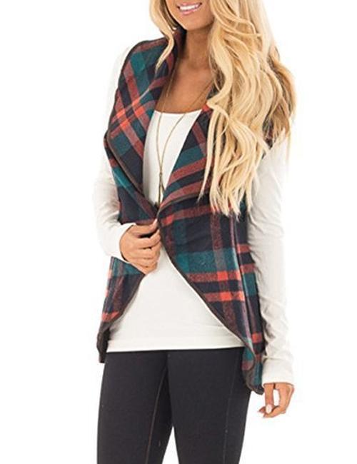 Kelsidress Sleeveless Plaid Jacket Vest with Pockets