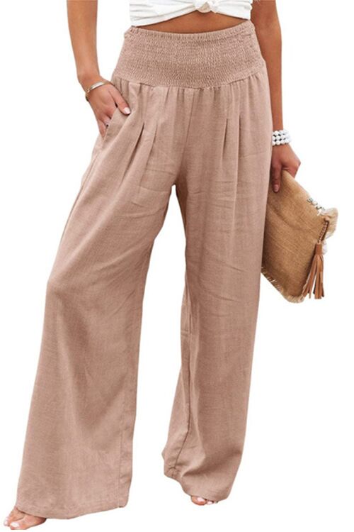 Kelsidress Elastic Waist Pockets Wide Leg Pants