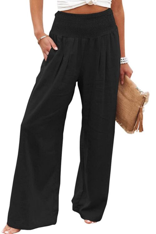 Kelsidress Elastic Waist Pockets Wide Leg Pants
