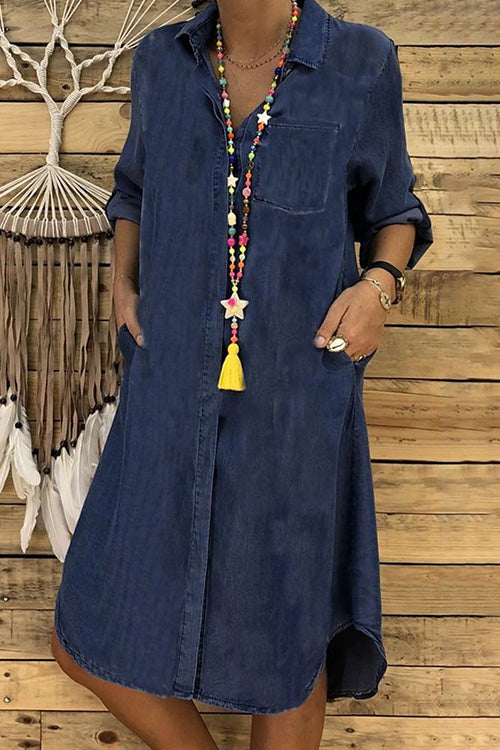 Robe en jean à manches longues avec revers Kelsidress et poches