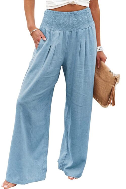 Kelsidress Elastic Waist Pockets Wide Leg Pants