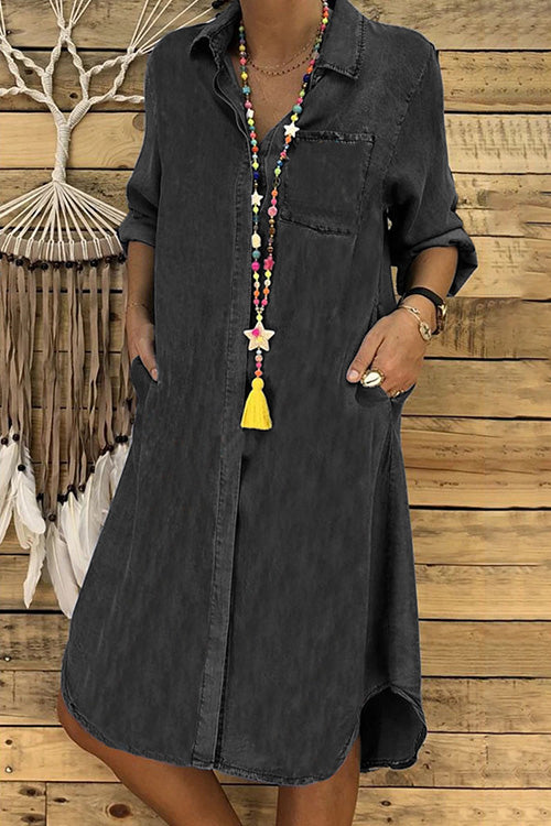 Robe en jean à manches longues avec revers Kelsidress et poches