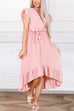 Kelsidress V Neck Tie Waist High lLow Hem Ruffle Dress