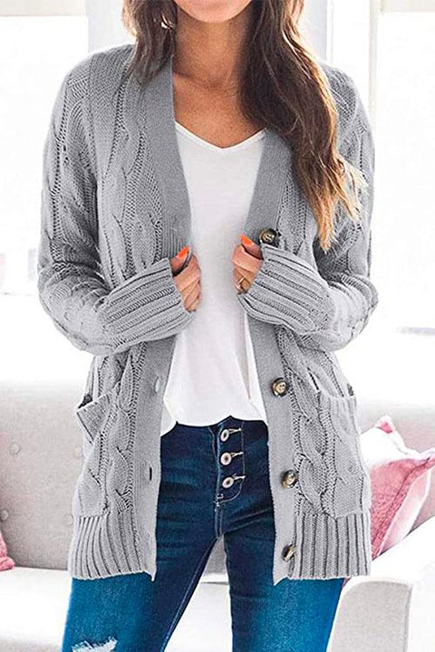 Kelsidress Button Down Chunky Knit Sweater Cardigan Pockets