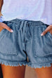 Kelsidress Solid Tie Waist Raw Hem Casual Shorts