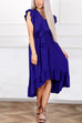 Kelsidress V Neck Tie Waist High lLow Hem Ruffle Dress