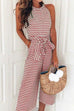 Kelsidress Casual Sleeveless Striped Bow-Knot Wide Leg Jumpsuit