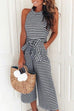 Kelsidress Casual Sleeveless Striped Bow-Knot Wide Leg Jumpsuit