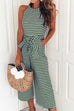 Kelsidress Casual Sleeveless Striped Bow-Knot Wide Leg Jumpsuit