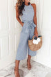 Kelsidress Casual Sleeveless Striped Bow-Knot Wide Leg Jumpsuit