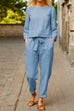 Kelsidress Crewneck Long Sleeve Top and Pockets Tapered Pants Solid Set